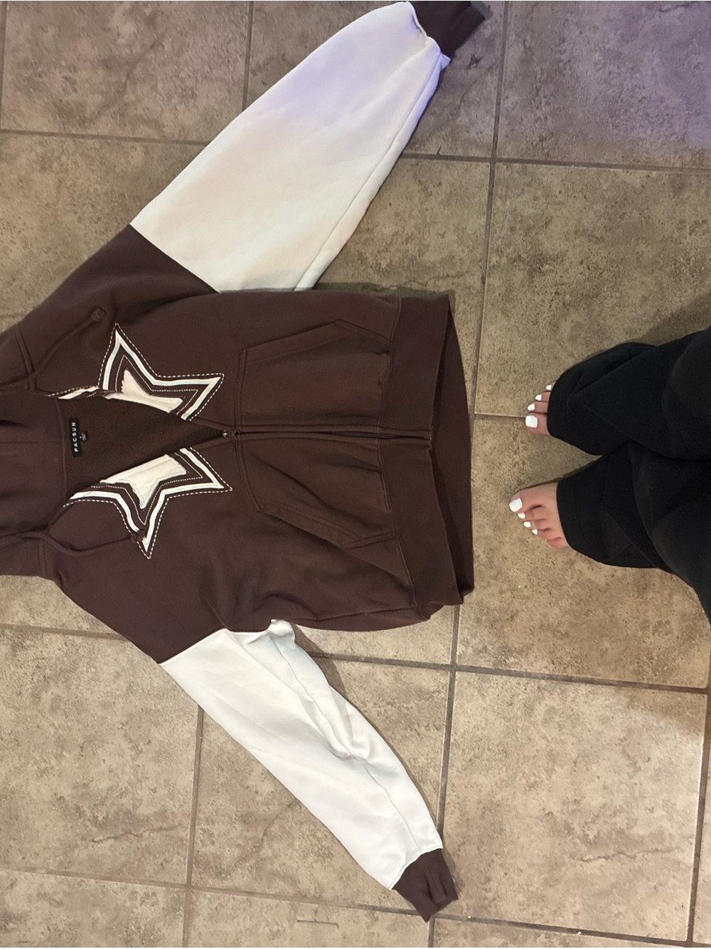 PacSun Brown & White Star Zip-Up Varsity Hoodie